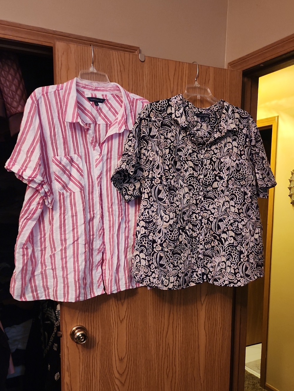 Tommy Hilfiger White and Red Striped Button-Up Shirt